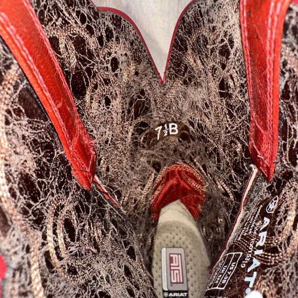 Ariat Legend Boots Womens Size 8.5B Red Cowgirl Western Embroidered - Picture 5 of 12